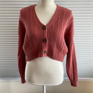 Hollister Cropped Button V-Neck Knit Sweater